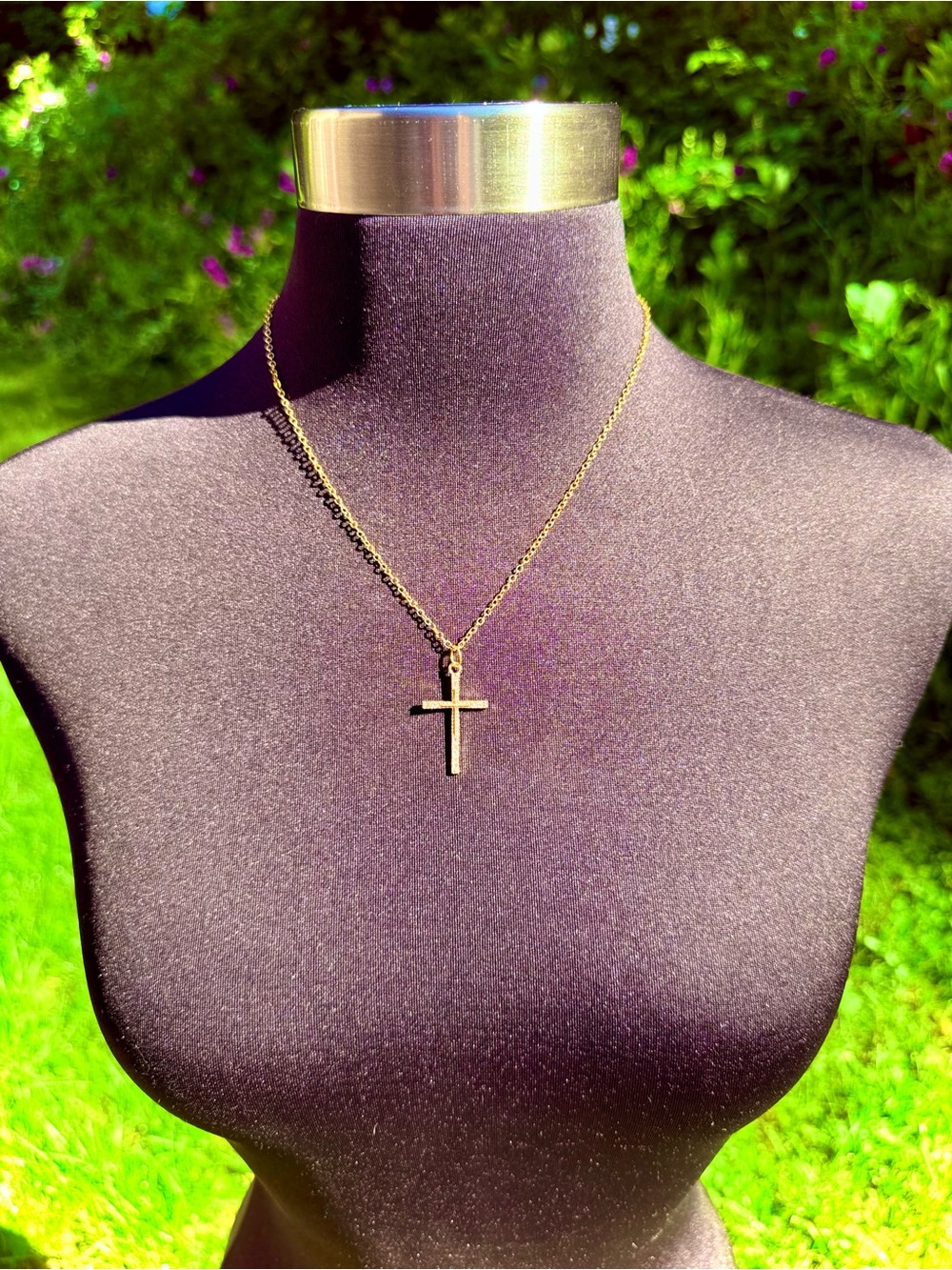 Handmade Gold Crystal Cross Necklace - Sparkling Double Cross Pendant & Chain - Picture 4 of 7